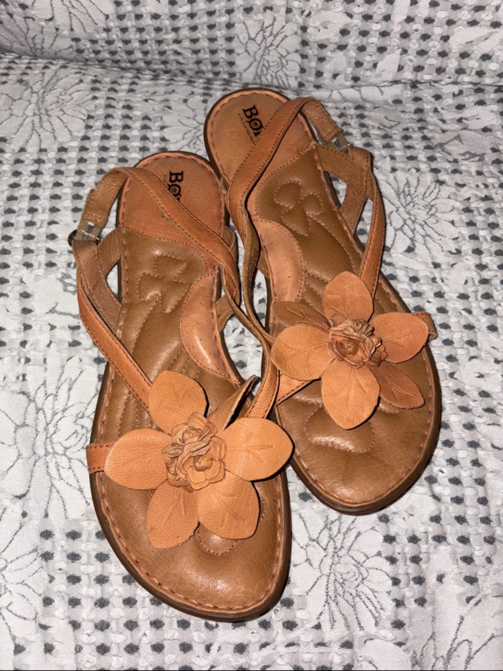 Born Women's Brown Leather Floral Slingback Sandals Size 9